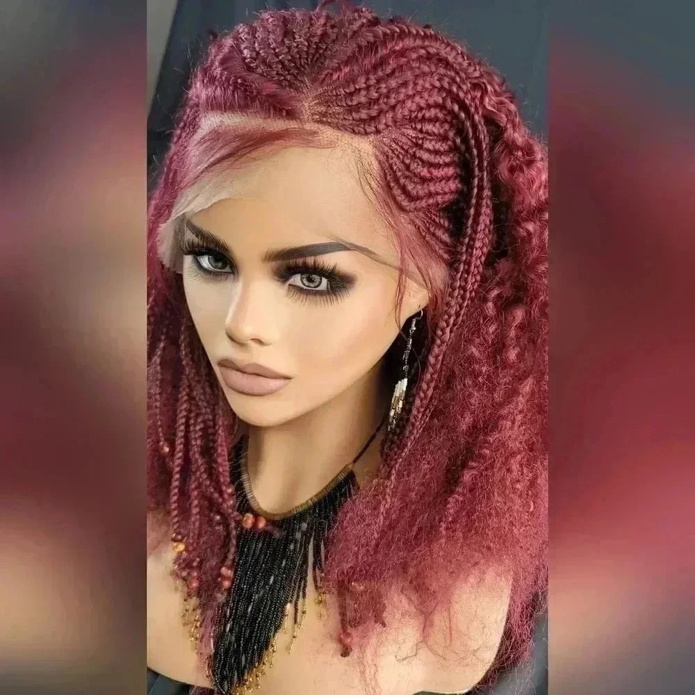 YAMA Handmade Red Braided Wig | Bold Afro Bob | Full Lace | Ships Fast 🚚
